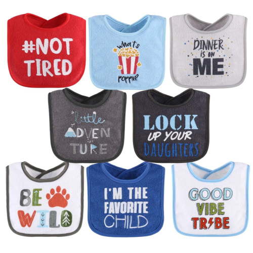 The Peanutshell Cotton Baby Bibs for Boys, 8 Pack, Blue, Grey