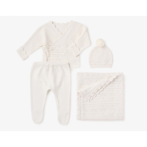 White Cashmere Pointelle Layette Set with Box – Elegant Baby