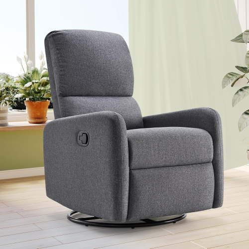 Merluxy Recliner Chair,Nursery Glider with High Back for Living Room,Swivel Massage,Linen Gray