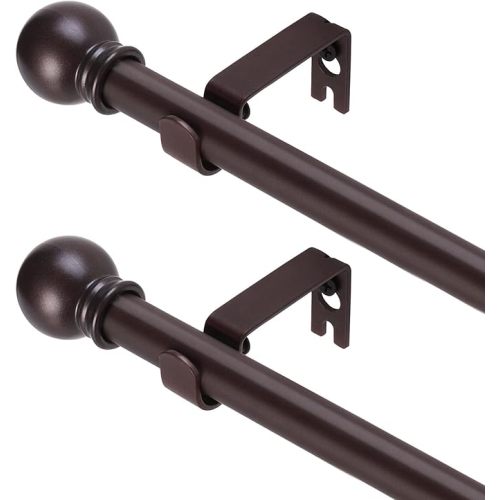 2 Pack Brown Curtain Rods for windows 32 to 62 inch, 5/8 inch Splicing Heavy Duty Metal Curtain Rod Set with Brackets