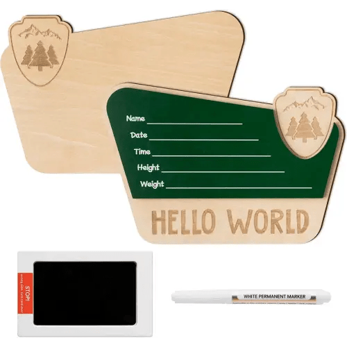 R HORSE Baby Birth Announcement Sign - 3D Wooden Baby Birth Sign with Marker Pen for Baby Hand and Footprints, National Park Newborn Name Announcement Sign with Ink Pad for Unisex Baby Shower