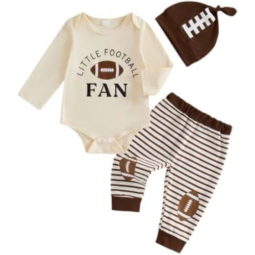 Newborn Baby Boy Football Outfits Football Letter Print Long Sleeve Romper Pants Set Baby Boy Winter Clothes