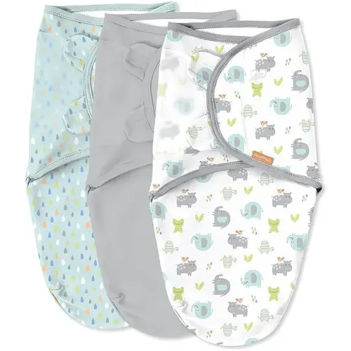 SwaddleMe by Ingenuity Original Swaddle, 100% Cotton, Improves Sleep & Calms Startle Reflex, 0-3 Months, 3-Pack - Jungle Drops