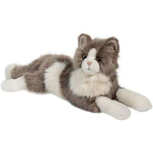 Douglas Cuddle Toys Gretta 24" DLUX Lying Grey Cat Plush Stuffed Animal Long Hair