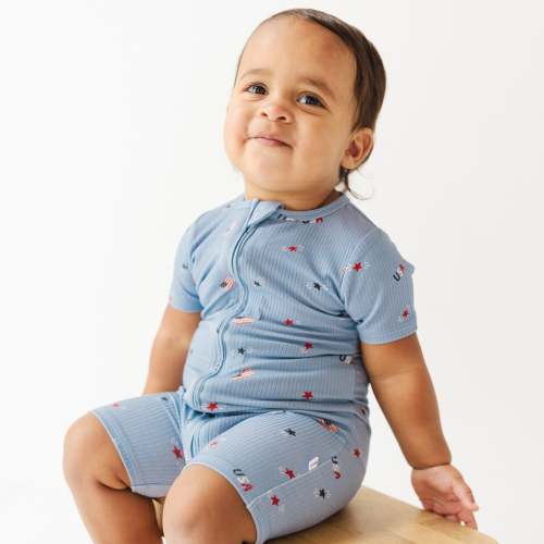4th of July Small Ribbed Summer Zip Romper