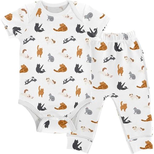 vvfelixl Baby Clothes Set - Cute Cartoon Pattern Bodysuits & Pants Set - Unisex 0-24 Months