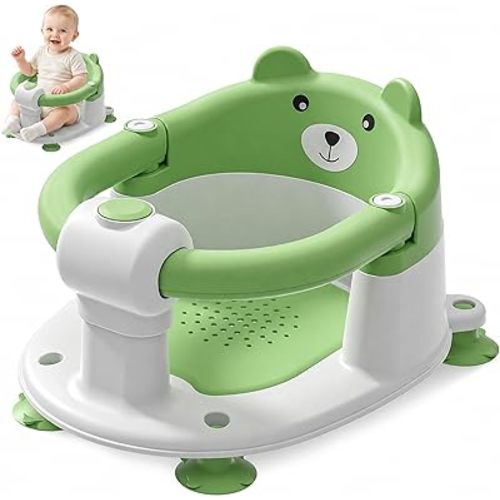Baby Bath Seat for Babies 5-10 Months, Non-Slip Toddler Bath Seats for Babies Sitting Up, Safe Infant & Newborn Bathtub Chair with 4 Suction Cups & Soft Cushion for Shower,Green
