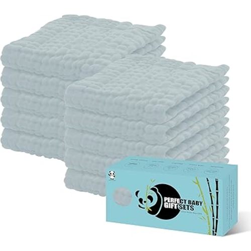 HIPHOP PANDA 10 Pack 6-Layers Muslin Burp Cloths Large - Durable 100% Cotton - Baby Essentials Extra Absorbent and Soft Boys & Girls Rags for Newborn Registry (Slate, 20" X10")