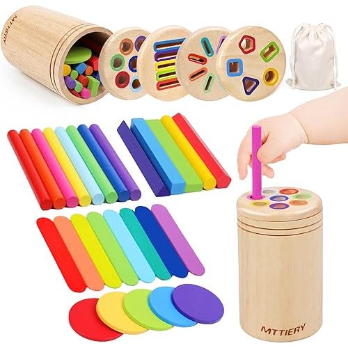 4 in 1 Montessori Toys for 2 3 4 Year Old, Wooden Color Sorting Toys for Toddlers 1-3, Preschool Learning Activities Fine Motor Matching Games, Stocking Stuffers for 18 Month Old Kids