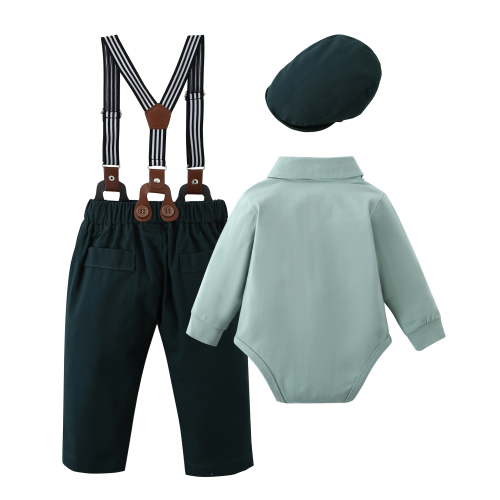 CARETOO Baby Boy Clothes Outfit 0-18M Infant Formal Cotton Fabric Shirt Bowtie Hat Suspender Pants