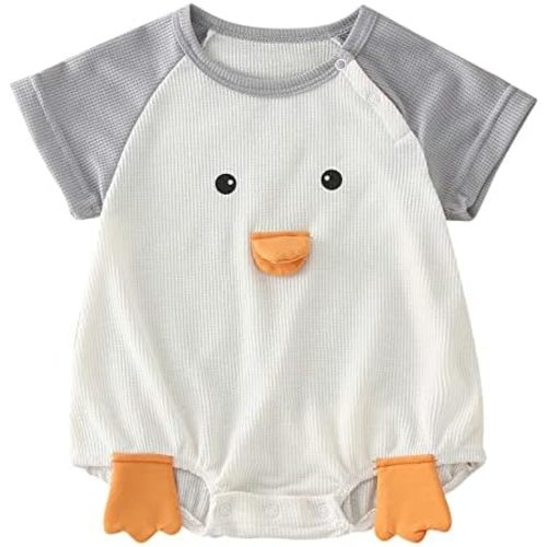 Infant Boys Girls Short Sleeve Cartoon Duck Prints Romper Newborn Bodysuits Jumpsuit Clothes Infant Girl Organic