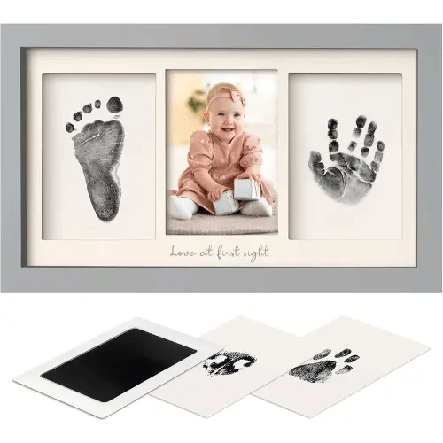 Inkless Baby Hand and Footprint Kit Boy, Girl - No Mess Ink Pad for Handprint, Clean Touch Dog Paw Print Kit, Personalized Baby Shower Gifts, Nursery Newborn Keepsake Frame (Cloud Gray)