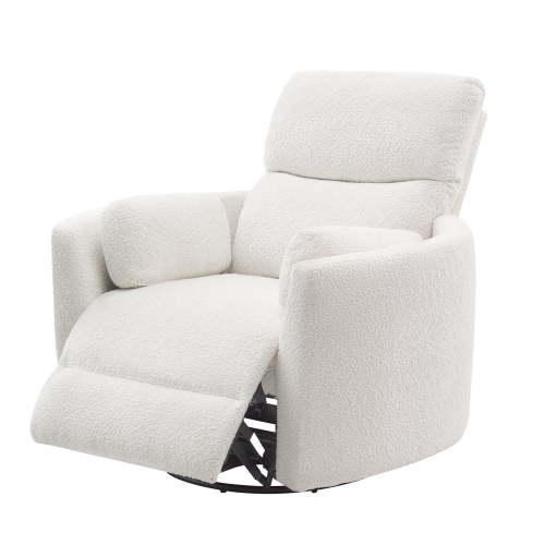 Merluxy Power Swivel Recliner Chair with USB and 2 Pillows, White Teddy