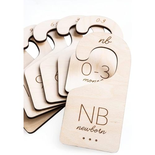 Baby Clothes Dividers for Closet – Wood Size Dividers for Newborn to 24 Months, Nursery Organizer, Large 1in Letter Size (Set of 7)