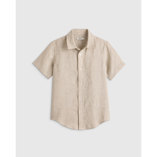 100% European Linen Short Sleeve Shirt in Blue Pinstripe