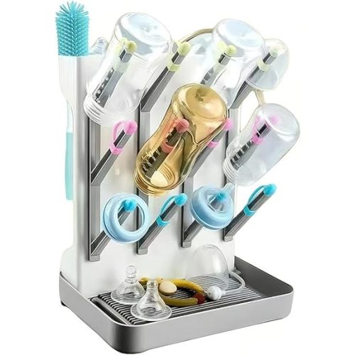 Ai.sbabamama Baby Bottle Drying Rack: Large Vertical Bottle Dryer Rack Holder - Space Saving Standing Drying Rack for Baby Bottles and Pump Part Cleaning (Colorful)