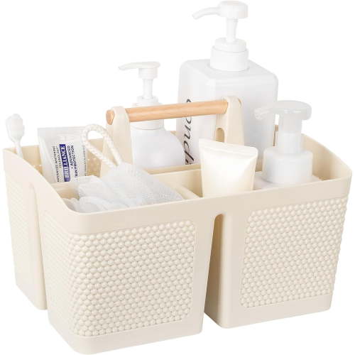 Portable Shower Caddy Basket Plastic Cleaning Caddy Organizer Storage Tote with Handle for Bathroom, College, Dorm Room Essentials, Cream