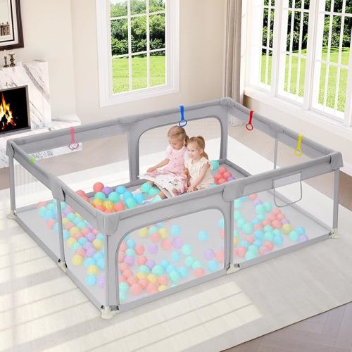 Dripex Large Baby Playpen 71×47 Inch, Big Play Pens for Babies and Toddlers- Indoor & Outdoor Kids Safe Play Area, Soft Breathable Visible Mesh, Anti-Fall & Anti-Slip Design Baby Fence, Grey
