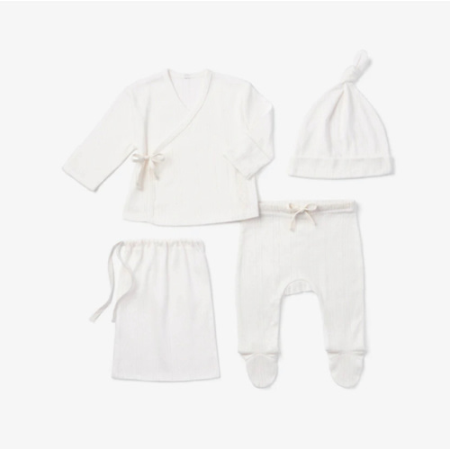 White Organic Cotton Pointelle Layette 3 Pc Gift Set