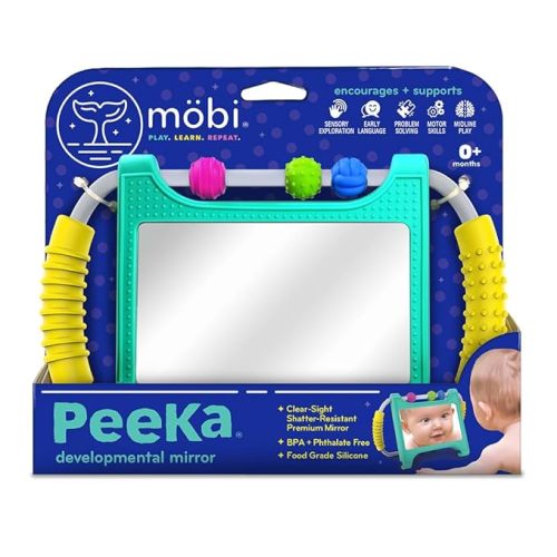 Mobi Peeka Activity Toy - Tummy Time Baby Mirror, Food Grade Silicone Montessori Toys, Shatterproof Mirror for Babies, BPA and Phthalate Free - for 0-6 Months Newborns and Up