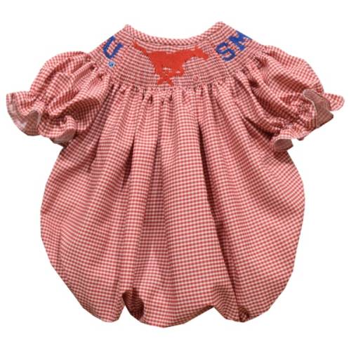 SMU Mustangs Vive La Fete Girls Infant Gingham Smocked Bishop Bubble Dress - Red