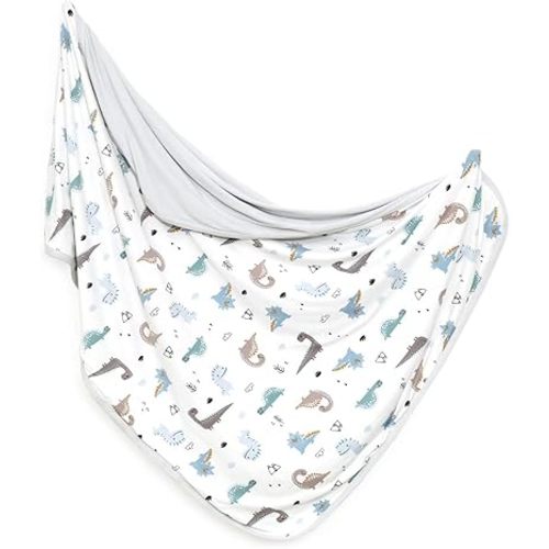 GRSSDER Baby Blankets Super Soft Jersey Knit Swaddle Blanket for Baby Girls and Boys, Double Layer Receiving Blankets 34 x 44 Inches Extra Large for Baby Swaddling, Happy Dinosaur