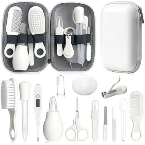 Baby Grooming Kit, Infant Safety Care Set with Hair Brush Comb Nail Clipper Nasal Aspirator,Baby Essentials Kit for Newborn Girls Boys (White)