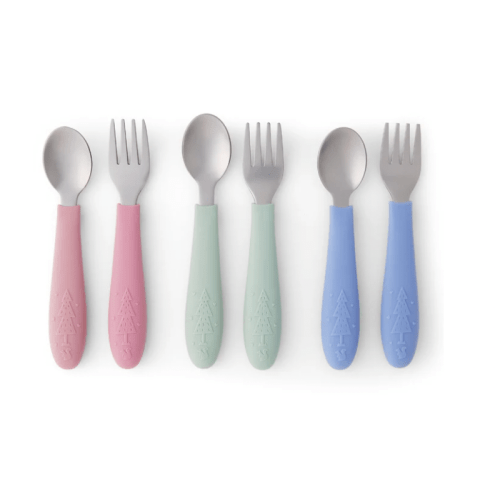 Babies/Toddler Stainless Steel Spoons + Forks with Silicone Handle