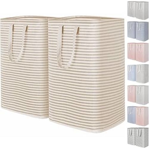 Lifewit 2 Pack Laundry Hamper Large Collapsible Laundry Baskets, Freestanding Waterproof Clothes Hamper with Easy Carry Handles in Laundry Room Bedroom Bathroom College Dorm, Beige, 2 x 80L