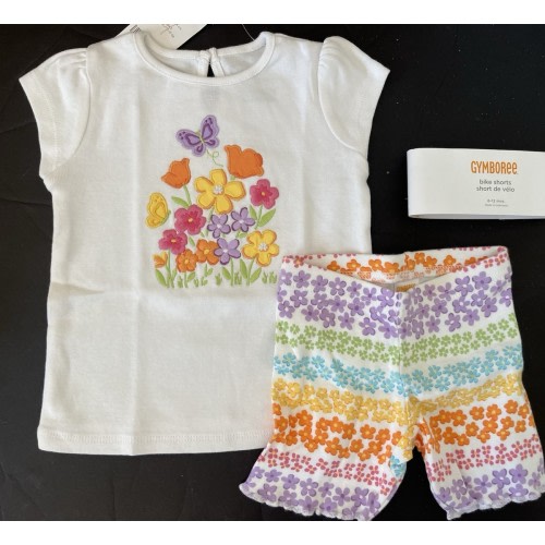 NWT Infants 6-12 mo Gymboree Butterfly Blossoms Cotton Swing TOP & BIKE SHORTS