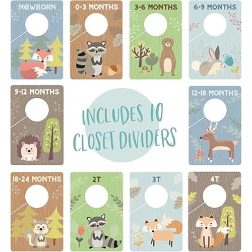 Woodland Closet Clothing Size Dividers / 4" x 6" Closet Organizers for Newborn Baby to 4T Clothes / 10 Forest Animal Baby Closet Size Dividers