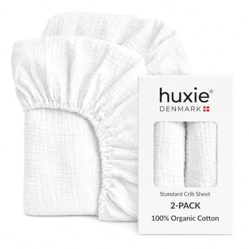 Crib Sheets – Organic Cotton Muslin Fitted Crib Sheet – Standard Size for Baby Boy and Baby Girl 28" x 52" Ultra Breathable. 2-Pack(Soft White)