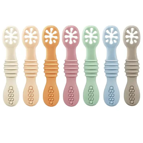 PandaEar 7 Pack Silicone Baby Feeding Spoon| Baby led Weaning Spoon for Self Feeding First Stage| Infant Toddler Baby Spoons 4 6months| BPA Free