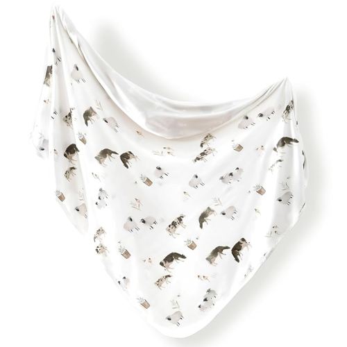 GRSSDER Super Soft Stretchy Jersey Knit Swaddle Blankets for Baby Girls and Boys, Double Layer Receiving Blankets 34 x 44 Extra Large for Swaddling, Farm Animals