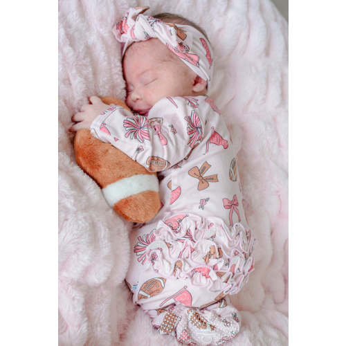 Ruffle Zipper Bamboo Footie in Huddles & Cuddles Pink | Caden Lane