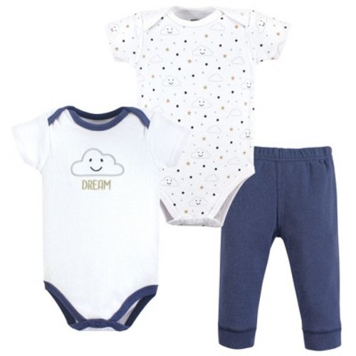 Hudson Baby Infant Boy Cotton Bodysuit and Pant Set, Navy Clouds, 0-3 Months