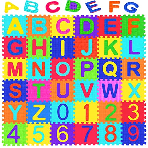 Febyyer 36 Tiles Children’s Foam Puzzle Mat, Play Mat, Play Rug with Letters of The Alphabet and Numbers(Random Color)