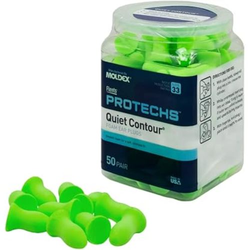 Flents Protechs Quiet Contour Foam Ear Plugs, NRR 33, 50 Pair, Green