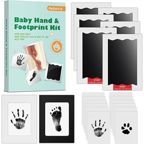Nabance Baby Hand and Footprint Kit, Newborn Inkless Hand and Footprint kit, 6 Inkless Print Pads with 2 Photo Frames, 12 Imprint Cards, Safe No Mess Clean Touch Ink Pads for Babies 0-6 Months