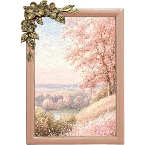 Vintage Pink Thin Boarder Floral Photo Frame / 4x6 In | For Vertical and Horizontal Display on Tabletops | Perfect for Home Decor, Wedding, Graduation, Or Milestone Photos