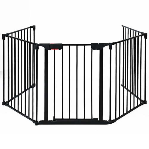 Costway Fireplace Fence Safety Fence Hearth Gate BBQ Metal Fire Door Pet Black