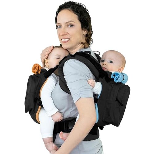 TwinGo Carrier Original – Tandem Twin Baby Carrier – Ergonomic for Infants & Toddlers – Babywearing for Dads & Moms – Adjustable Design with XL Storage Pockets – Classic Black