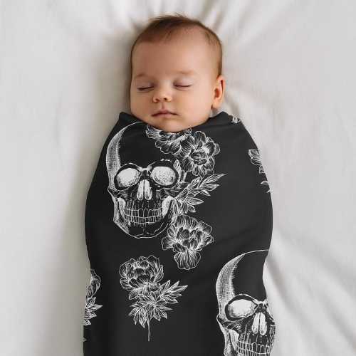Gothic Baby Swaddle Blanket: Skull Floral Jersey Polyester
