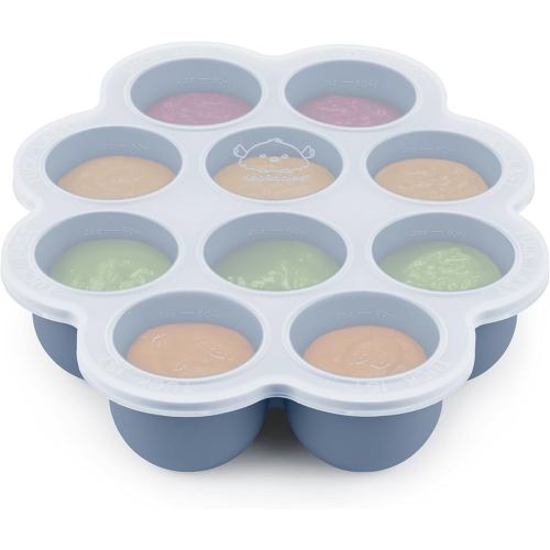 KeaBabies Silicone Food Freezer Trays with Lid, 2oz x 10 Pods Baby Food Storage Containers, Easy Puree Meal Prep, Breast Milk Silicone Freezer Molds, Dishwasher, Microwave Safe, BPA-Free (Slate)