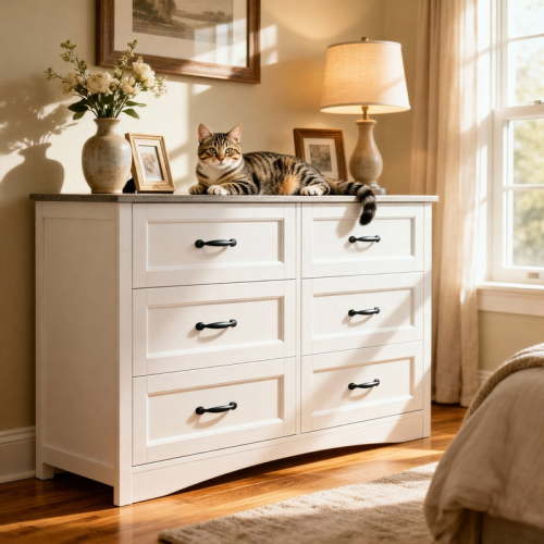 6 Drawer Dresser for Bedroom, Aiho Chest of Drawers with Metal Handle & Anti-Tip Storage Cabinet for Living Room, Nursery, Hallway, Gray