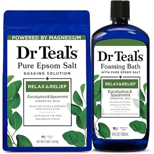 Dr Teal's Pure Epsom Salt Soak and Foaming Bath, Relax & Relief with Eucalyptus & Spearmint, Combo Pack