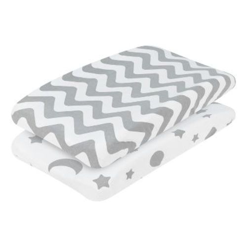 Everyday Kids 2-Pack Changing Pad Covers – 100% Cotton Jersey, Soft & Breathable – Gray Moon & Stars + Chevron – Fits Most Changing Pads