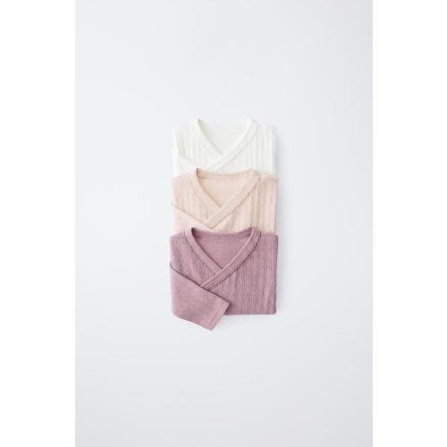 Three-Pack Pointelle Crossover Bodysuits - Pink | ZARA United States