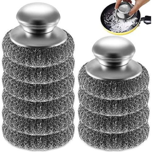 10Pcs Steel Wool Scrubber, Steel Wool Pads with 2Pcs Handle, Stainless Steel Scrubber for Dishes, Kitchen, Cleaning, Stoves, Pots and Pans, Grill, Wash Sink, Cleaning Dishes