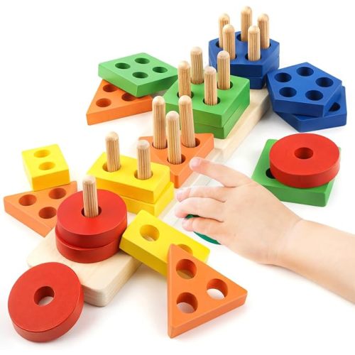 Montessori Toys for 2 3 Year Old Girls Boys, Wooden Sensory Toys for 2-3 Year Old Birthday Gifts, Education Toddler Puzzles Toddler Easter Basket Stuffers Learning Toy Activities Puzzles Ages 2-3